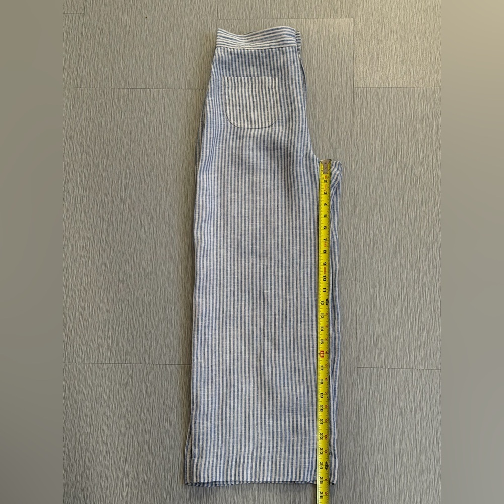De Castro Blue White Striped 100% Linen Cropped Wide Leg Pants M - Picture 7 of 9